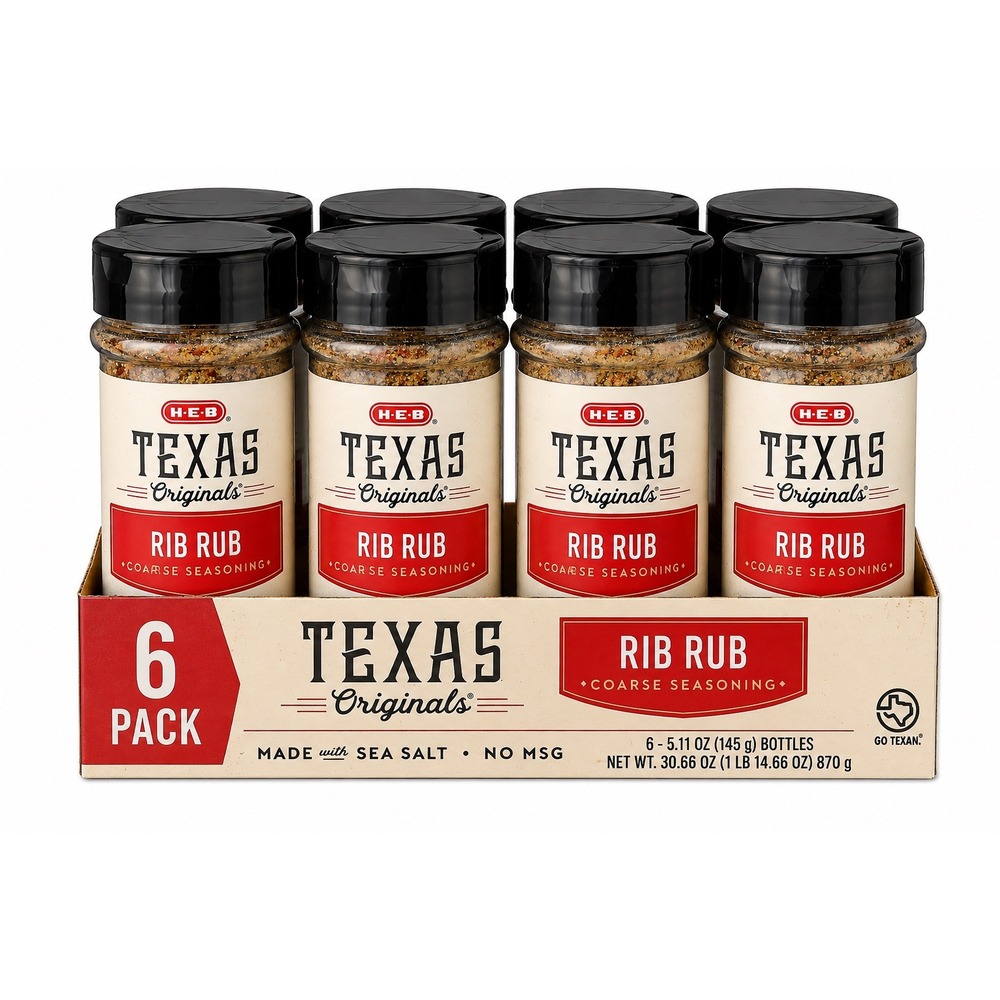 HEB Texas Originals Rib Rub Coarse Seasoning 5.11 oz 6 Pack No MSG Sea Salt